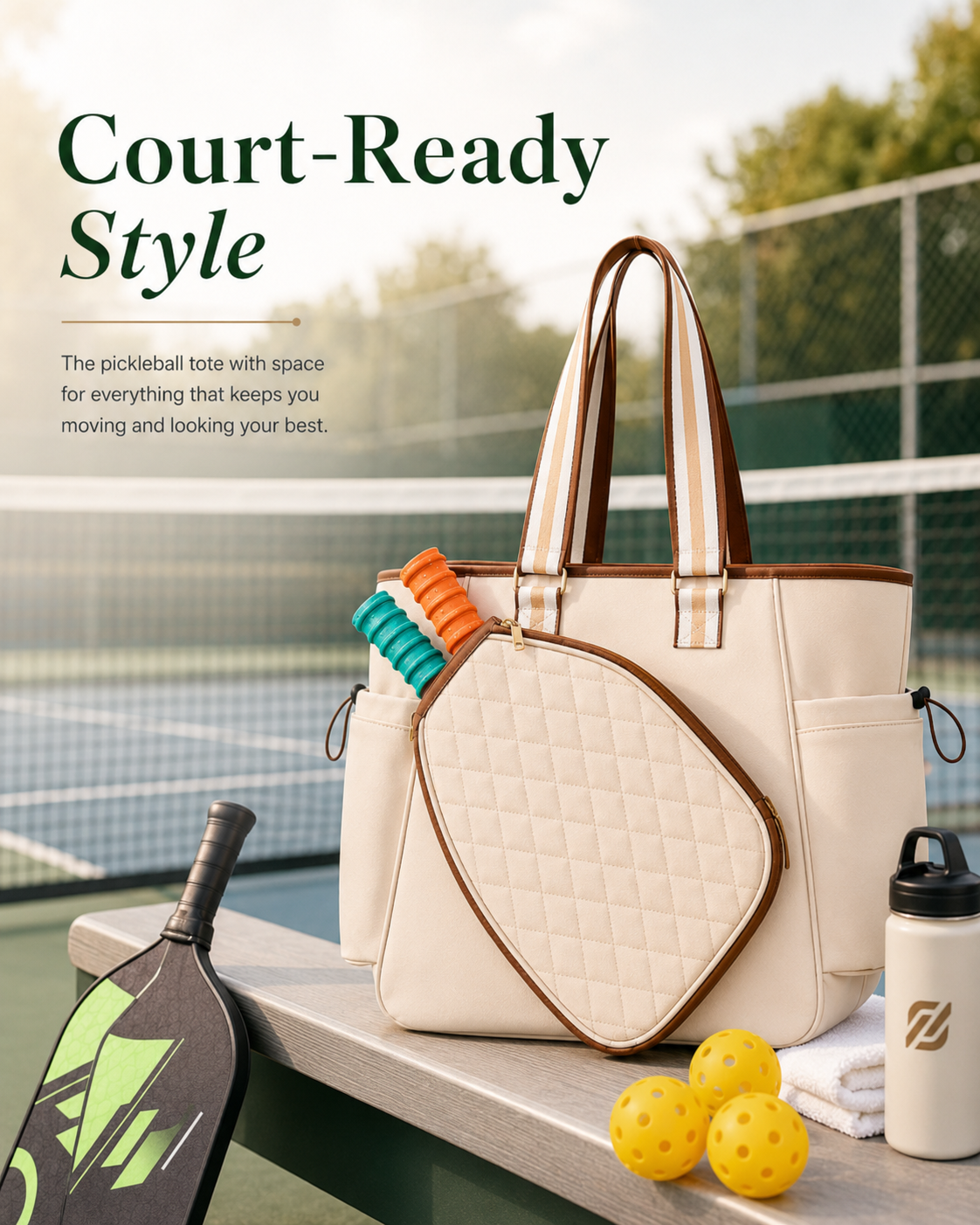 Women’s Pickleball Tote Bag with Shoe Compartment – Large Capacity Court Bag