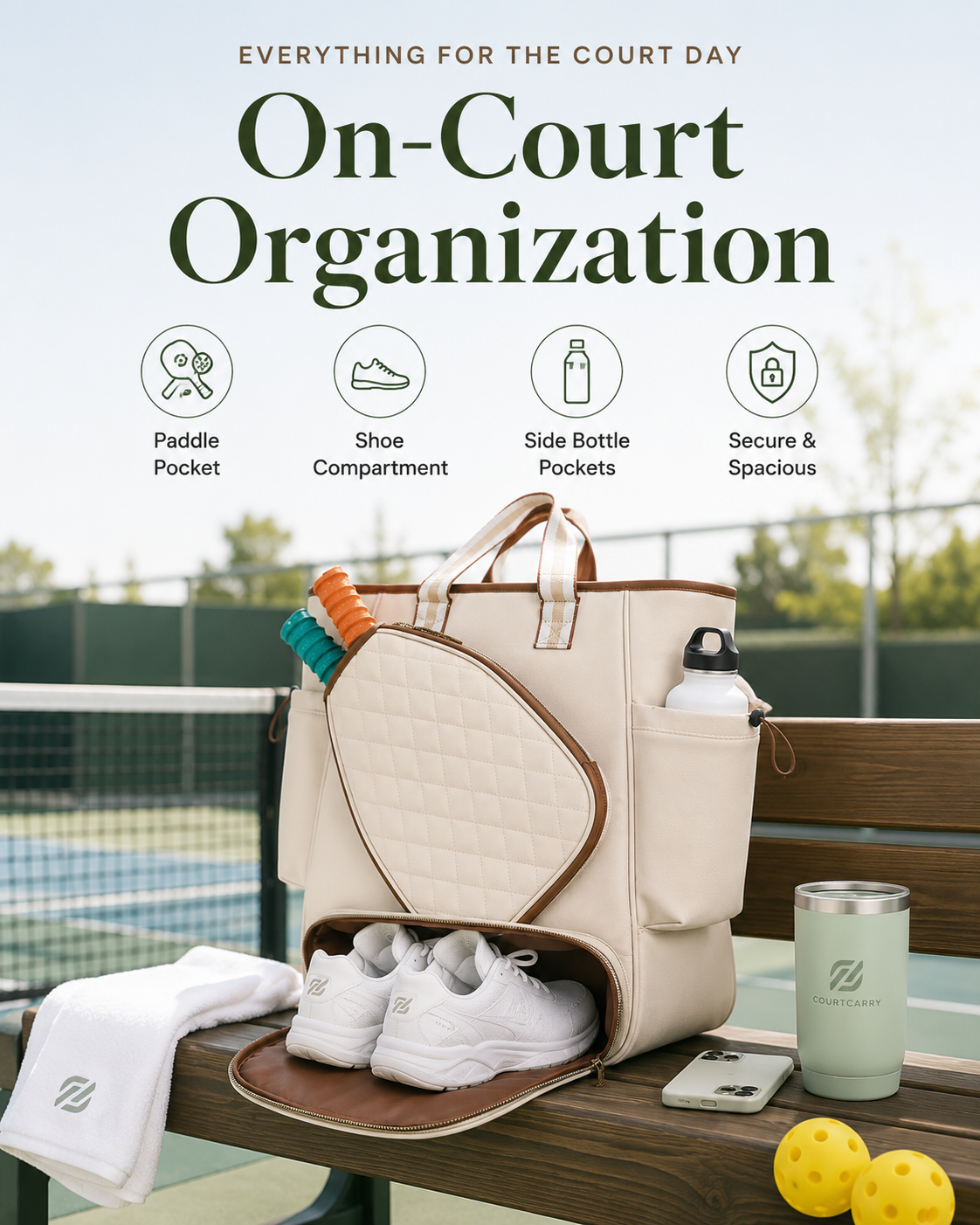 Women’s Pickleball Tote Bag with Shoe Compartment – Large Capacity Court Bag