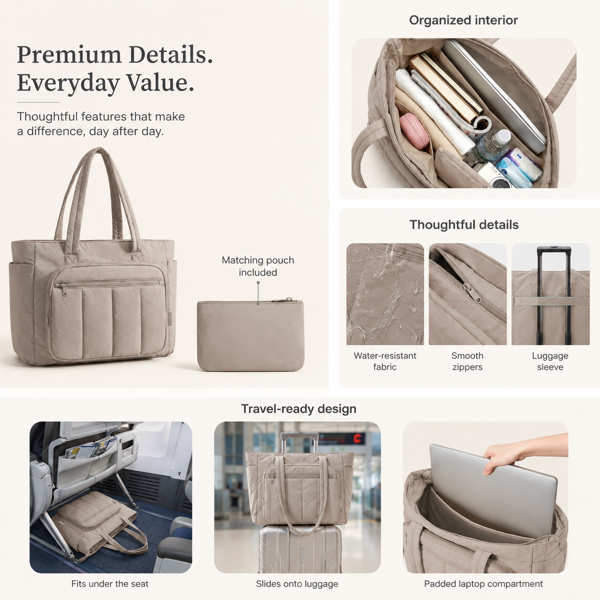 Puffy Travel Tote with Laptop Compartment