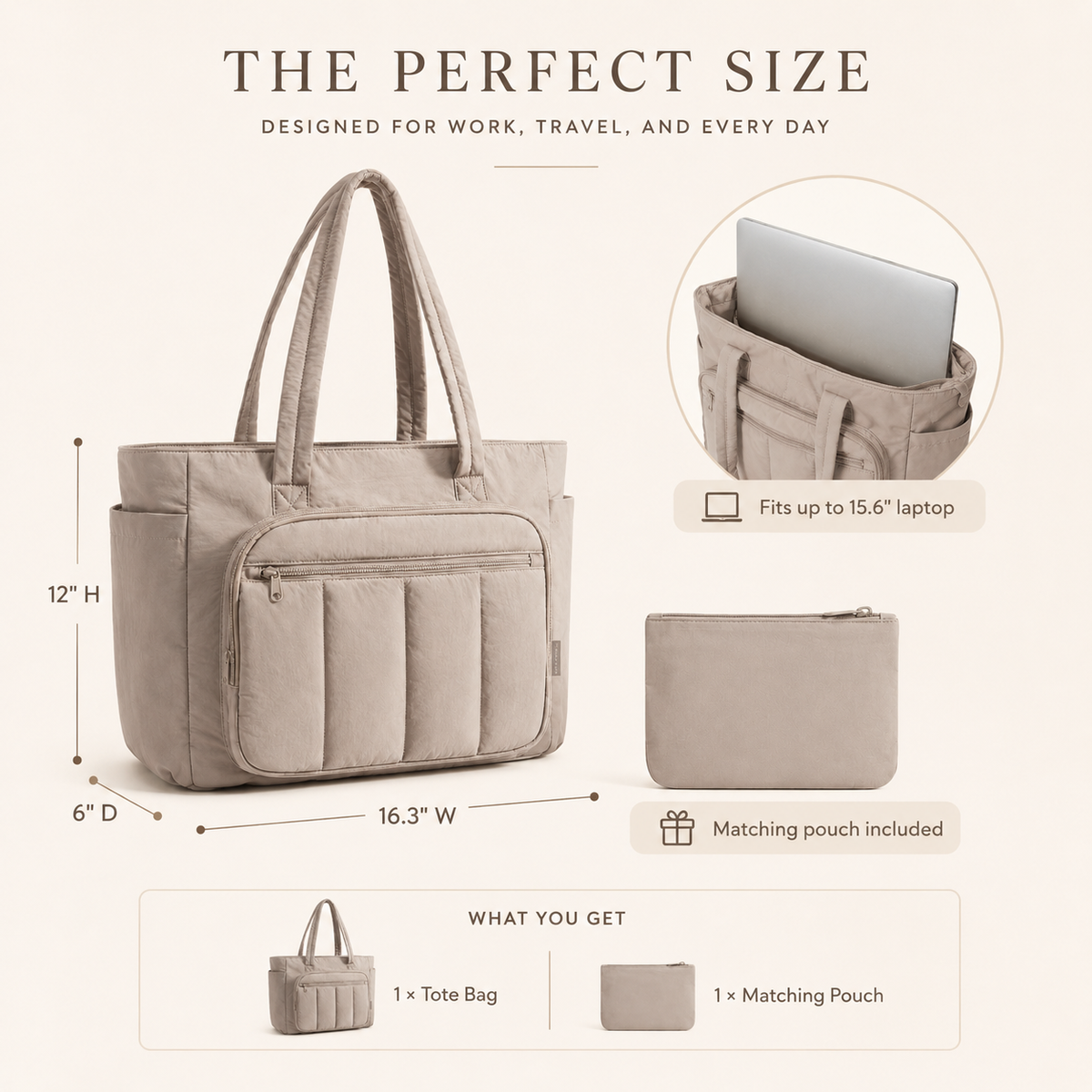 Puffy Travel Tote with Laptop Compartment